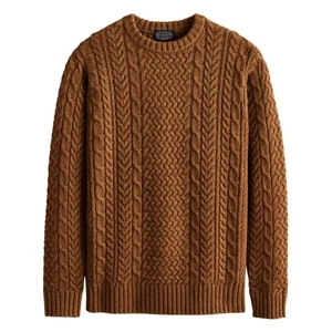 NEW Pendleton 100% Wool LS Sweater Cable Knit Men’s L Brown Fisherman $179 - Picture 1 of 7