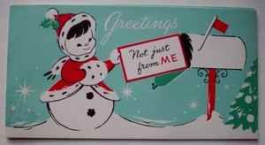 MCM Snowman at mailbox  vintage Christmas greeting card * XX21 - Picture 1 of 3