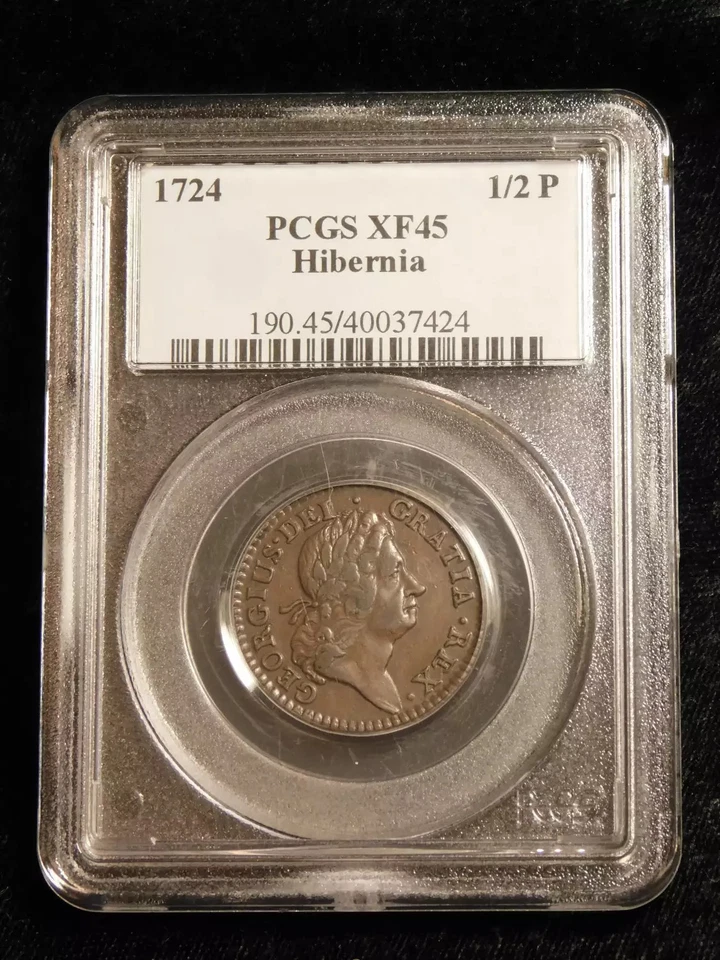 1724 Hibernia Farthing Colonial Half Penny - PCGS XF45  - Image 1 of 4
