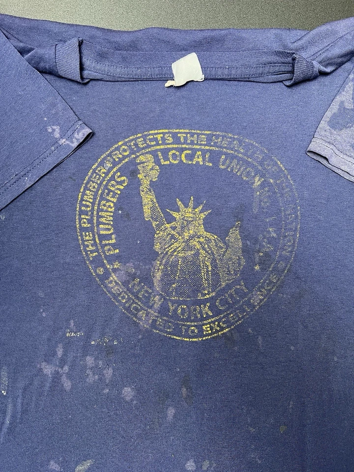 Camiseta vintage New York City Plumbers Union papel delgada talla XL, azul marino; T defectuosa Foto 1 de 4