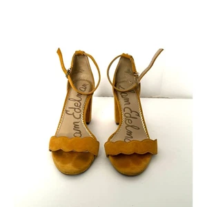 Sandalias Sam Edelman, tacones de gamuza amarillo mostaza, talla 6,5 - Imagen 1 de 9