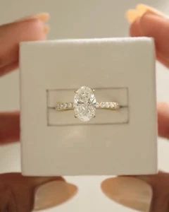 3.5K Oval Cut Lab Grown Diamond Hidden Halo Engagement Ring 14K Yellow Gold - Picture 1 of 7