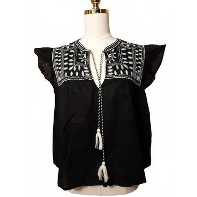 Top grande de algodón manga gorra con volantes bordados H M 0021 Foto 1 de 4