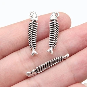 140 PCS Tibetan Silver Fish Bone Charms Pendants 26x6MM DIY Jewelry Accessories - Picture 1 of 4