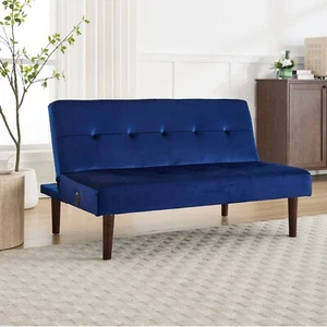 Royal Blue Loveseat Sleeper Sofa Bed Chaise longue Futon Adjustable Backrest - Picture 1 of 7