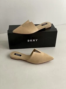 ✨New DKNY Ali Suede PVC Trimmed Pointed Mules Almond Womens Size 7.5M $110 NIB - Picture 1 of 10