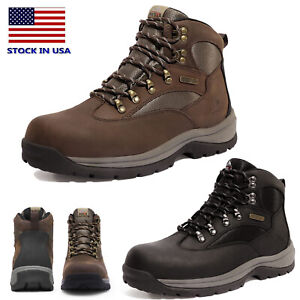 Men's Waterproof Hiking Boots Mid Ankle Leather Outdoor Work Shoes Size 6.5-13