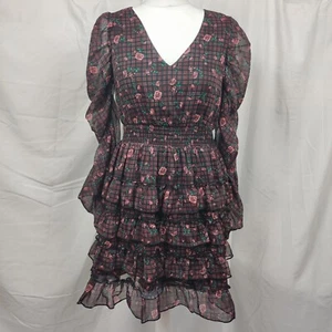 Miss Selfridge Damen Kleid Größe UK 10 Chiffon Rara Rock Minilänge Rose Kariert - Bild 1 von 20