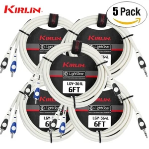 5-PACK Kirlin 6FT 3.5mm TRS To Dual RCA 24AWG Y-Patch Cable LGY-364-06/WH - Picture 1 of 1