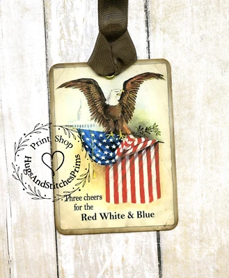 Hang Tags  PATRIOTIC EAGLE FLAG  AMERICANA TAGS or MAGNET #432  Gift Tags - Image 1 of 4