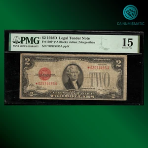 CA Fr.1505* 1928D 2 Dollar bill "RED SEAL STAR NOTE", PMG 15, 75495 - Picture 1 of 2