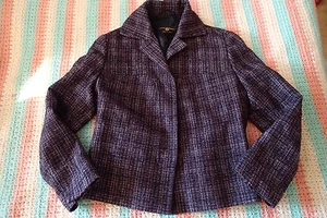 LUCIANO BARBERA BLAZER,PURPLE,BLACK SUIT Jacket, SZ 8,,WOOL BLEND.TWEED KU - Picture 1 of 9