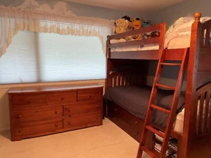 6-piece all wood Stanley bedroom set: 2 twins or bunks, WOW! - Picture 1 of 6