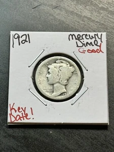 1921 P Mercury Silver Dime Nice G+ Good Key Date Coin (Raw8707) (AX) - Picture 1 of 2