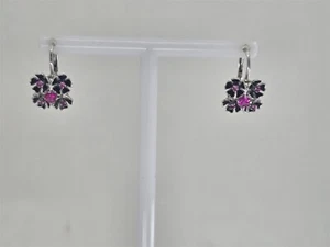 Vintage 18KW Synthetic Pink Sapphire Earrings .75" - Picture 1 of 5