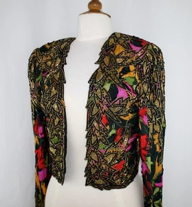 Jasdee Vintage Bolero Jacket Hand Work Beading & Hand Print On Silk Style 2077 - Picture 1 of 4