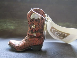 Gift Craft Western  Croc Pattern with Silver Resin Cowboy Boot Keychain 2" - Picture 1 of 2