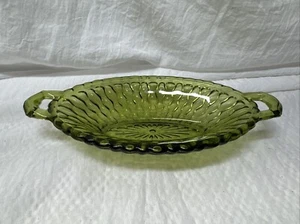 Vintage 1960er Indiana Glas Avocado grün Waben oval Einlegeschale 2 Griffe - Bild 1 von 8