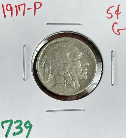 1917-P Buffalo 🦬 Indian Head Nickel 5c Cent Piece  Good Cover