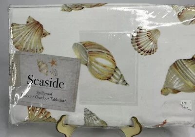 Seaside Shell Tablecloth Spillproof Fabric 52" x 70" Rectangular Indoor Outdoor - Image 1 of 4