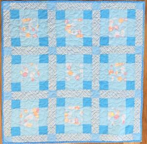 Baby Quilt Handmade Blue Patchwork Balloons Crib Blanket 41" x 41"  #122  New