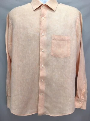 Camisa informal con botones Saks Fifth Avenue para hombre grande naranja lino manga larga Foto 1 de 4