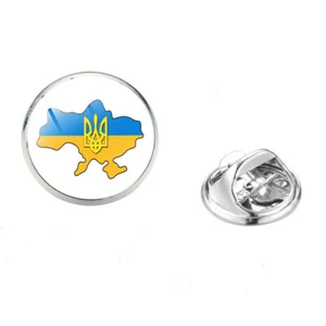 UKRAINE FLAG MAP Tryzub Brooch Pin - The Ukrainian Symbol & Map Lapel PIN, 1.6cm - Picture 1 of 2