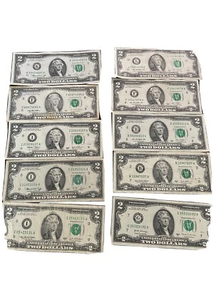 MIXED Circulated $2 Dollar Bill 10 lotFANCY UNUSUAL Vintage Retro RAPID SHIPPING - Image 1 of 3