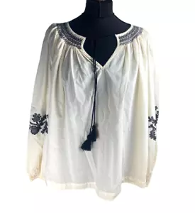 TU Gypsy Top Women's UK Size 14 Beige Embroidered Tasselled Summer - Picture 1 of 9