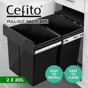 Cefito 2X20L Rubbish Bin Pull Out Bin Kitchen Bins Double Dual Twin Sliding - Picture 1 of 10