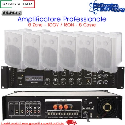 AMPLIFICATORE PROFESSIONALE PER LOCALE PUB 6 CASSE BIANCHE 61065125 61611240 - Immagine 1 di 2