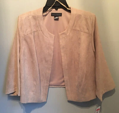 Jessica Howard Crop Jacket Bolero Women 14W Tan Faux Suede Open Front 3/4 Sleeve - Image 1 of 4