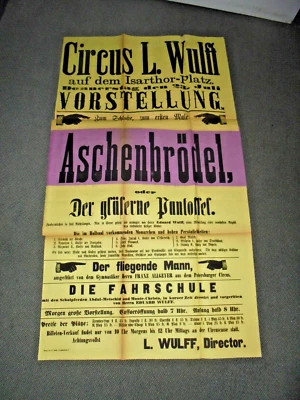 1874 MÜNCHEN plakat 105x61 CIRCUS LORENZ WULFF cinderella cirque poster affiche - Bild 1 von 2