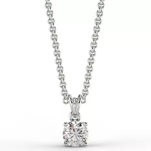 Solitaire Diamond Pendant 0.6 Ct Round Cut 14ct White Gold SI3 E - Picture 1 of 6