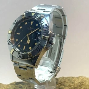 Technos Super Diver Watch Quartz Men Black Dial Swiss Made Round Vintage No Box - Picture 1 of 15