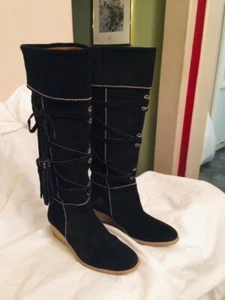 Rafe New York Damenstiefel Größe EU 37/US 6,5/UK 4 hoch Riemchen schwarz Wildleder Keilabsatz  - Bild 1 von 12