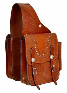 WILDRACE Genuine Cow Hide Leather Western Horse Saddle Bag - Picture 1 of 4