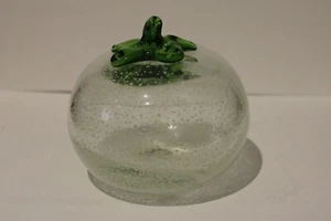 * HAND BLOWN HOLLOW GREEN SPECKLED CLEAR GLASS "TOMATO"  #ZBF66 - Picture 1 of 7