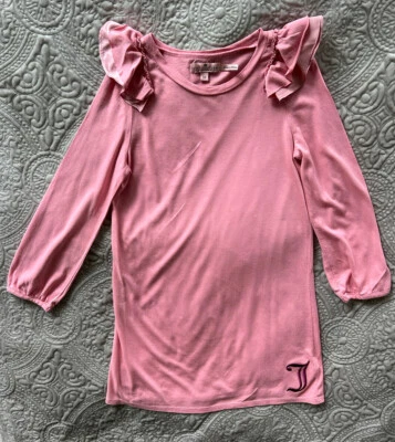 Juicy Couture Kids Pink Ruffled Long Sleeve Soft Stretchy Embroidered Dress Sz10 - Image 1 of 4