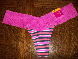 NWT JENNI COTTON SPANDEX THONG PANTIES w lace waistband STRIPE - Picture 1 of 1