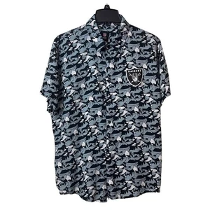 NFL Team Apparel Las Vegas Raiders Camp Shirt Herren L schwarz Knopfleiste Cabana AOP - Bild 1 von 11