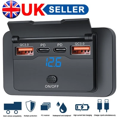 Car DC 12V-24V PD-Type C USB Port Fast Charger Socket Power Outlet Panel Charge