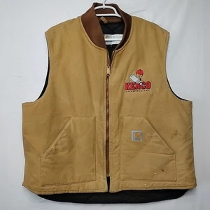 Vintage Carhartt Canvas Vest Quilted Lining Full Zip Mens V01 BRN 2XL Union Made - Picture 1 of 6