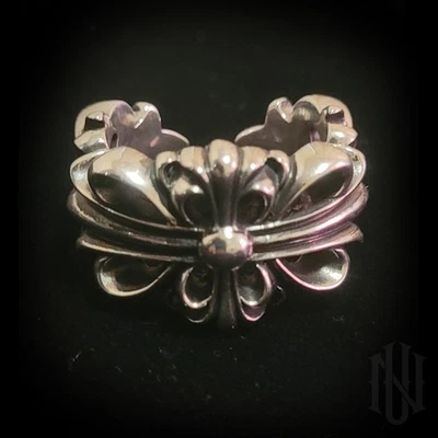 ♰ Chrome Hearts ♰ Floral Cross Ring US Size 8.5 .𝟗𝟐𝟓 𝖘𝖎𝖑𝖛𝖊𝖗 - Image 1 of 4