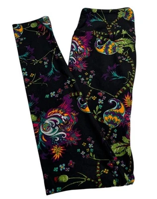Leggings LuLaRoe OS Talla Única Difícil de Encontrar NEGRO Colorido Arco Iris PAISLEY Flor Caprichoso Foto 1 de 4