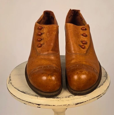 ZAPATOS ANTIGUOS EDUARDIANOS DE CUERO CON BOTONES LATERALES PARA HOMBRE CON PUNTERA DE PALO TALLA 8 Foto 1 de 4