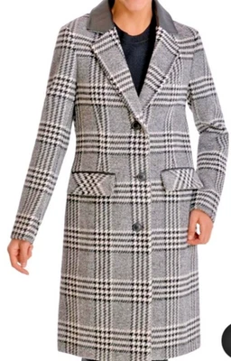 BCBGENTERATION BLACK PLAID WALKER WOOL BLEND PEA COAT V4205/ XL - Image 1 of 4