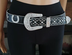 Hufeisen Leder Gürtel Cowgirl Strass Country Western abnehmbare Schnalle 42" - Bild 1 von 16