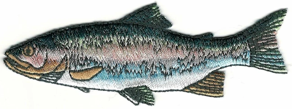 Realistic Rainbow Trout Game Sport Trophy Fish Embroidery Patch Facing Left - Image 1 of 1