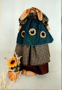 Olivia Country Rabbit Doll Pattern Soft Sculpture Primitive Folk Art Sunflower - Picture 1 of 3